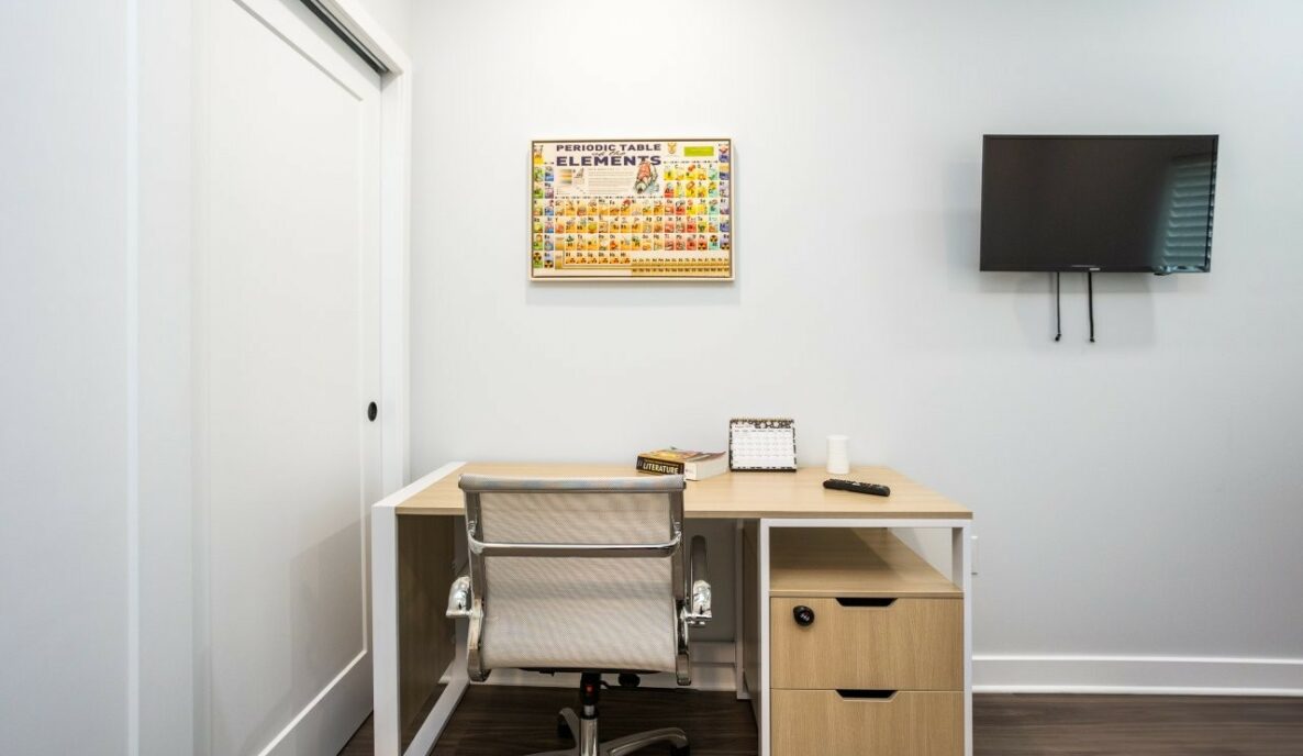 Desk with chair and TV