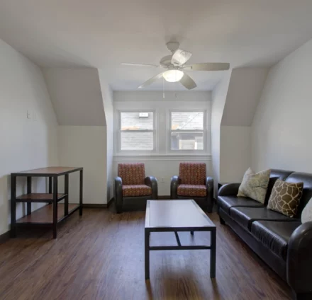 example of a living area in the student housing at 336 N. Craig Street in Pittsburgh's Oakland neighborhood.