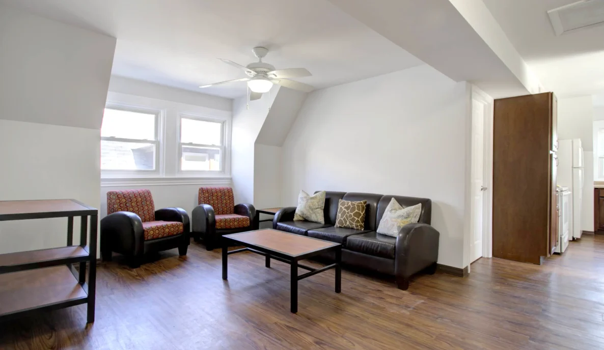 example of a living area in the student housing at 336 N. Craig Street in Pittsburgh's Oakland neighborhood.