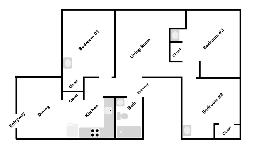 3 bedroom, second floor layout