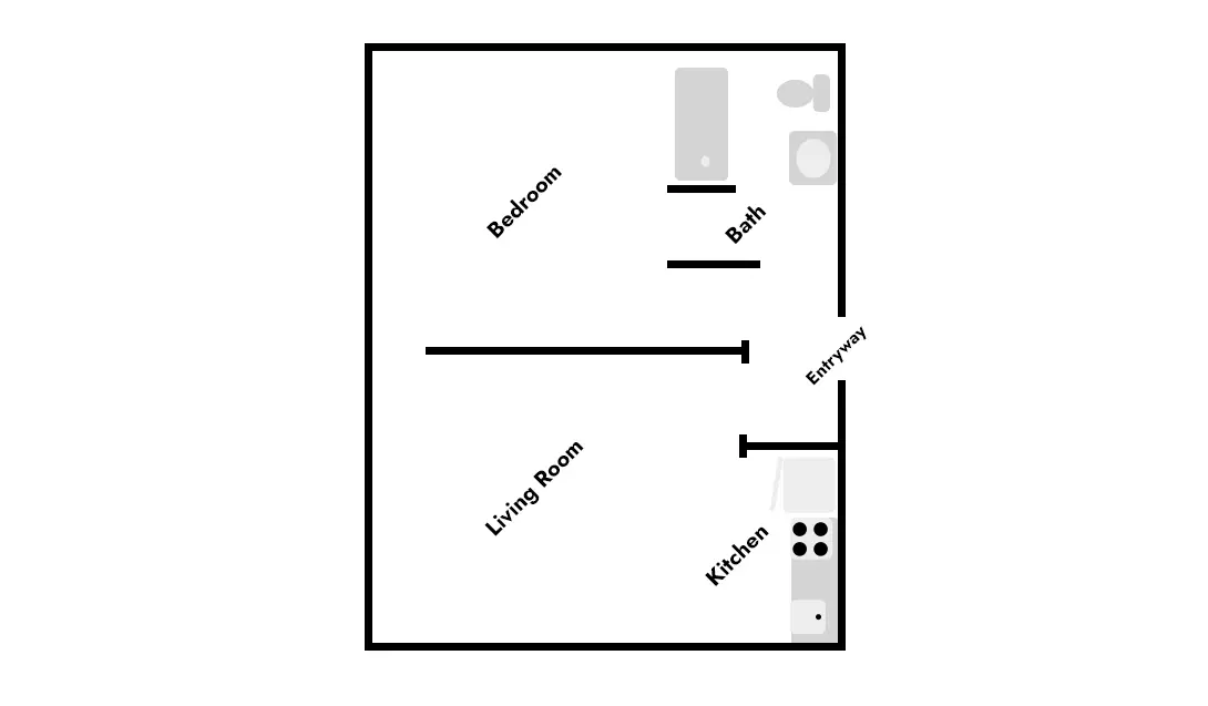 floor plan for 1 bedroom student housing at 338 N. Craig Street in Pittsburgh's Oakland neighborhood