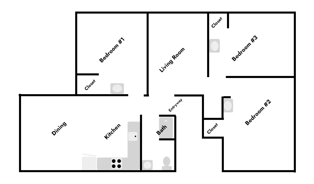 3 bedroom, third floor layout