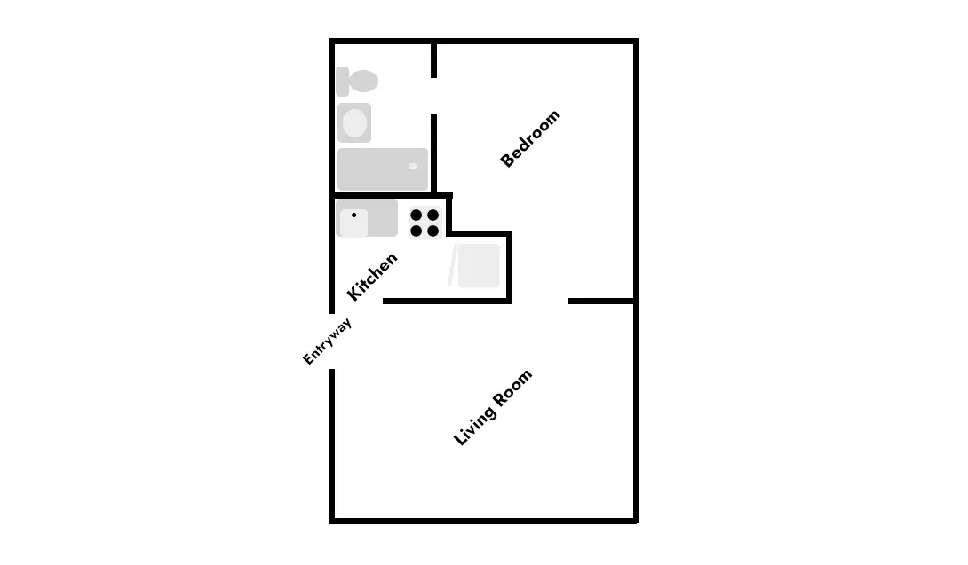 floor plan for 1 bedroom student housing at 338 N. Craig Street in Pittsburgh's Oakland neighborhood