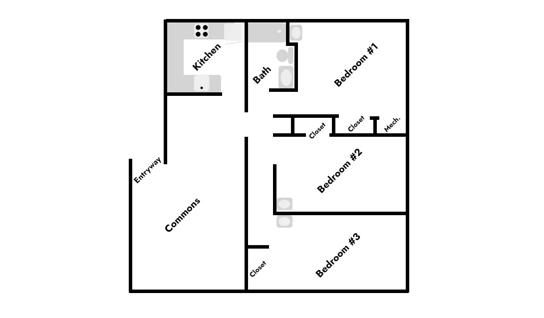 Layout for Apartment 8 of 314 N. Neville St student housing