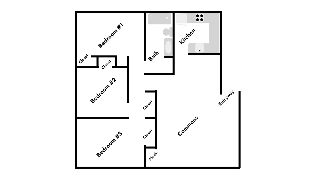 Layout for Apartment 9 of 314 N. Neville St student housing